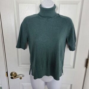 Everlane XS Wool Cotton Short Sleeve Turtleneck Sweater Sage Green Lightweight